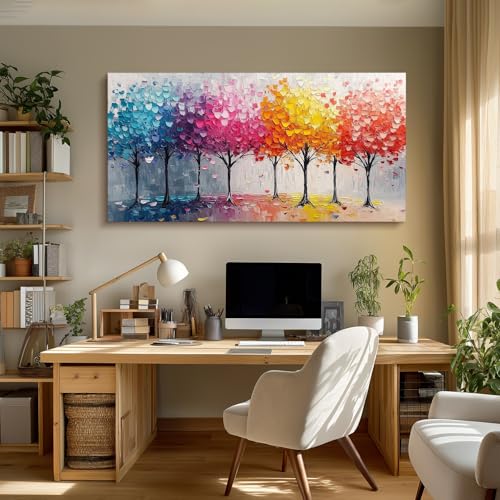 crmotu Colorful Forest Large Wall Art, Trees Nature-Inspired Abstract Art Prints, Contemporary Art Landscape Canvas Pictures, Bright Paintings Wall Decor Living Room Bedroom Home Office 30x60 Inch