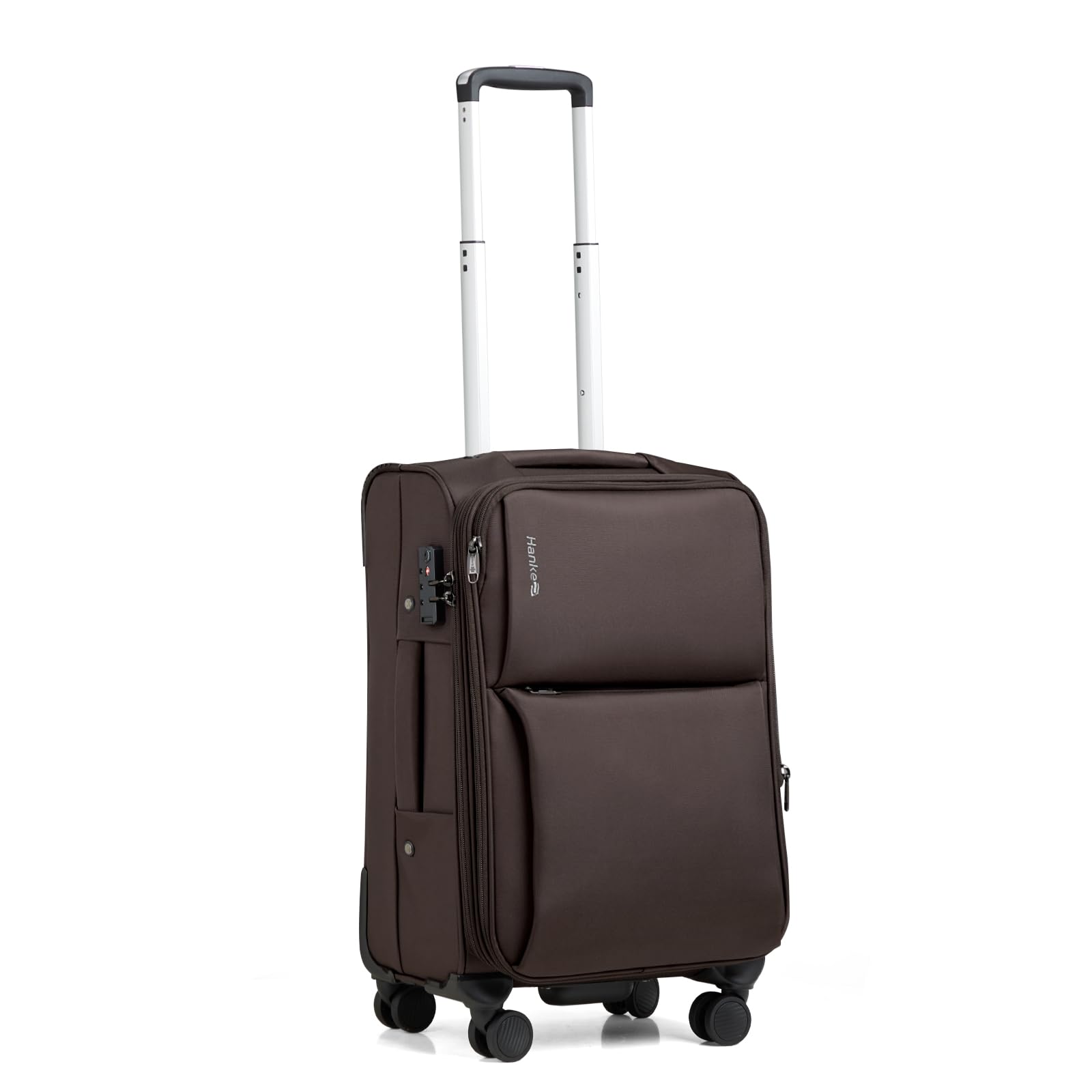 Hanke Softside Expandable 20 Inch Carry On Luggage with Wheels Airline Approved, TSA Luggage Lightweight Rolling Suitcases for Travel Carry On Bag(Coffee)