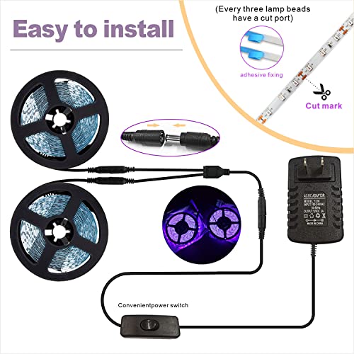 Aimeoko Led Black Light Strip Kit,32.8Ft 600 Leds 12V Flexible Uv Blacklight Fixtures For Indoor Bedroom Decoration,Fluorescent Dance Party,Wedding,Birthday,Halloween,Body Paint,Non-Waterproof #TOP5