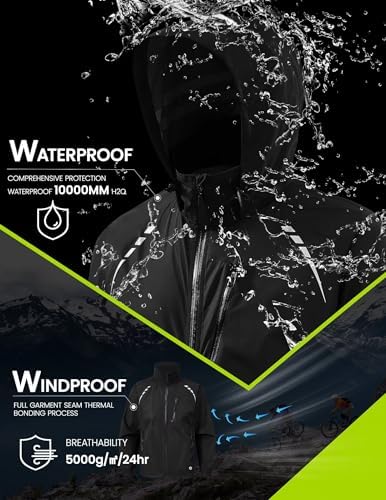 Nepest Cycling Rain Jacket Mens Waterproof Lightweight Packable Biking Windbreaker with Hood Raincoat for Running Hiking - Image 2