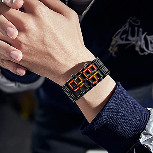 Gosasa 666 Men'S Lava Style Stainless Steel Watch Red Blue Led Digital Watch Black Bracelet Watch thumb #2