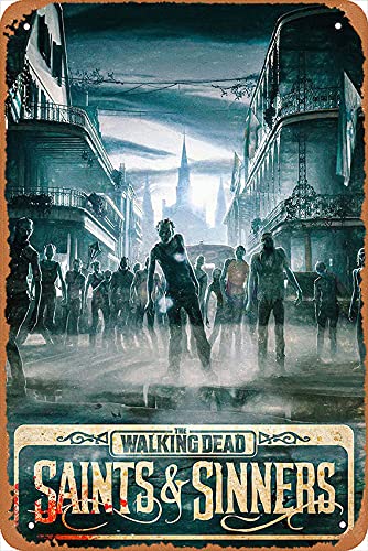 Zuhhgii Wall Decor Sign - The Walking Dead Saints and Sinners Game Poster - 8X12 Inch Vintage Look Metal Sign,Bar, Man CAVE Art Decoration