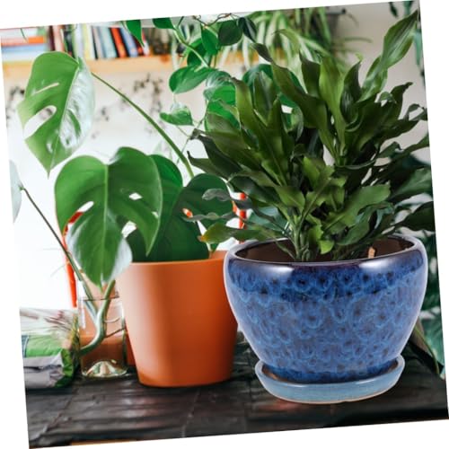 Pot de fleur céramique bleu paon avec soucoupe DOITOOL