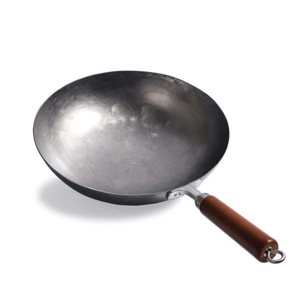 Patelnia wok z żeliwa z powłoką zapobiegającą przywieraniu i pokrywką 30 x 36 cm z antypoślizgową drewnianą rączką Stay Cool Kuchenka indukcyjna Kuchenka gazowa Uniwersalna 30 cm (12 cali)