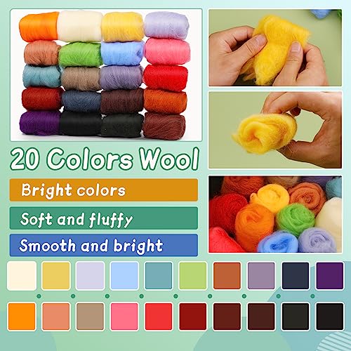 Image of Mayboos Needle Felting Kit, Wool Roving 20 Colors Set