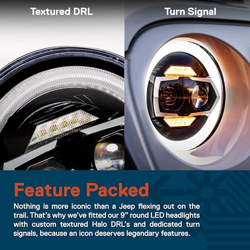 TRUE MODS 9 Inch Round LED Headlights Replacement for 2018-2025 Jeep Wrangler JL JLU Unlimited Gladiator JT Accessories [DOT Approved] [DUAL HALO DRL] Sealed Beam Front Head Light Lamp Bulb