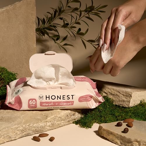 Image of The Honest Company Nourish and Cleanse Naturally Scented Wipes, Cleansing Multi-Tasking, 99% Water, Plant Based, Hypoallergenic, Sweet Almond, 60 Count