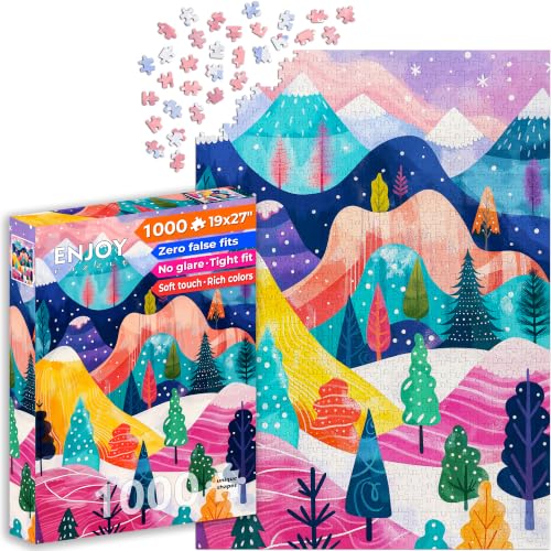Puzzle 1000 pièces pour Adultes - Arbres d'hiver et Montagnes enneigées, Nature colorée | Finition Mate antireflet | Puzzle Amusant et exigeant | 68 x 48 cm | Cadeau Original | Enjoy