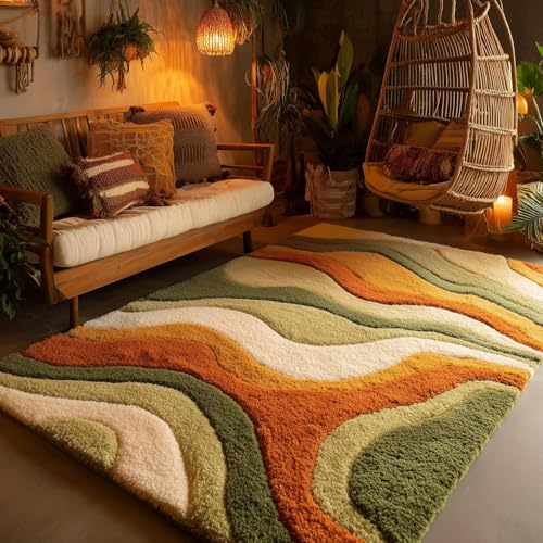 Tapete de Lana Multicolor con Diseño Abstracto 5'x8'