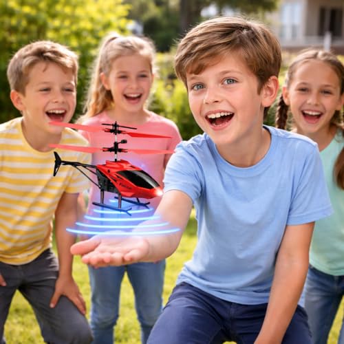Image of Gravity Sensor Trigger Remote Helicopter Toy for Boys with Safety Sensor, Indoor Palm Sensing, Rechargeable with LED Lights I Pack of 1 (Cherry Red)