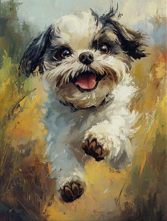 Peinture au numéro chien Shih Tzu herbe pour apprendre à peindre facilement sans savoir dessiner