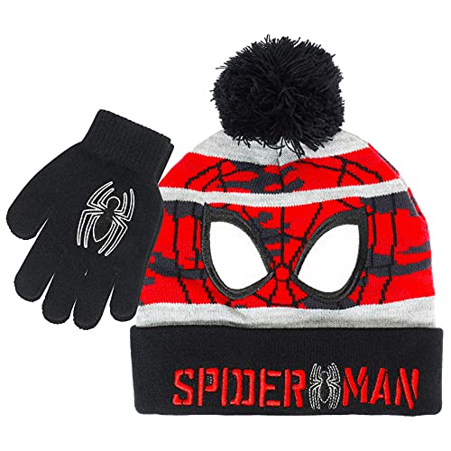 Marvel Spider-Man Kid’s Winter Hat And Snow Gloves For Boys And Toddlers, 2 Pc. Set, Pom-Pom Beanie With Warm Mittens #TOP6