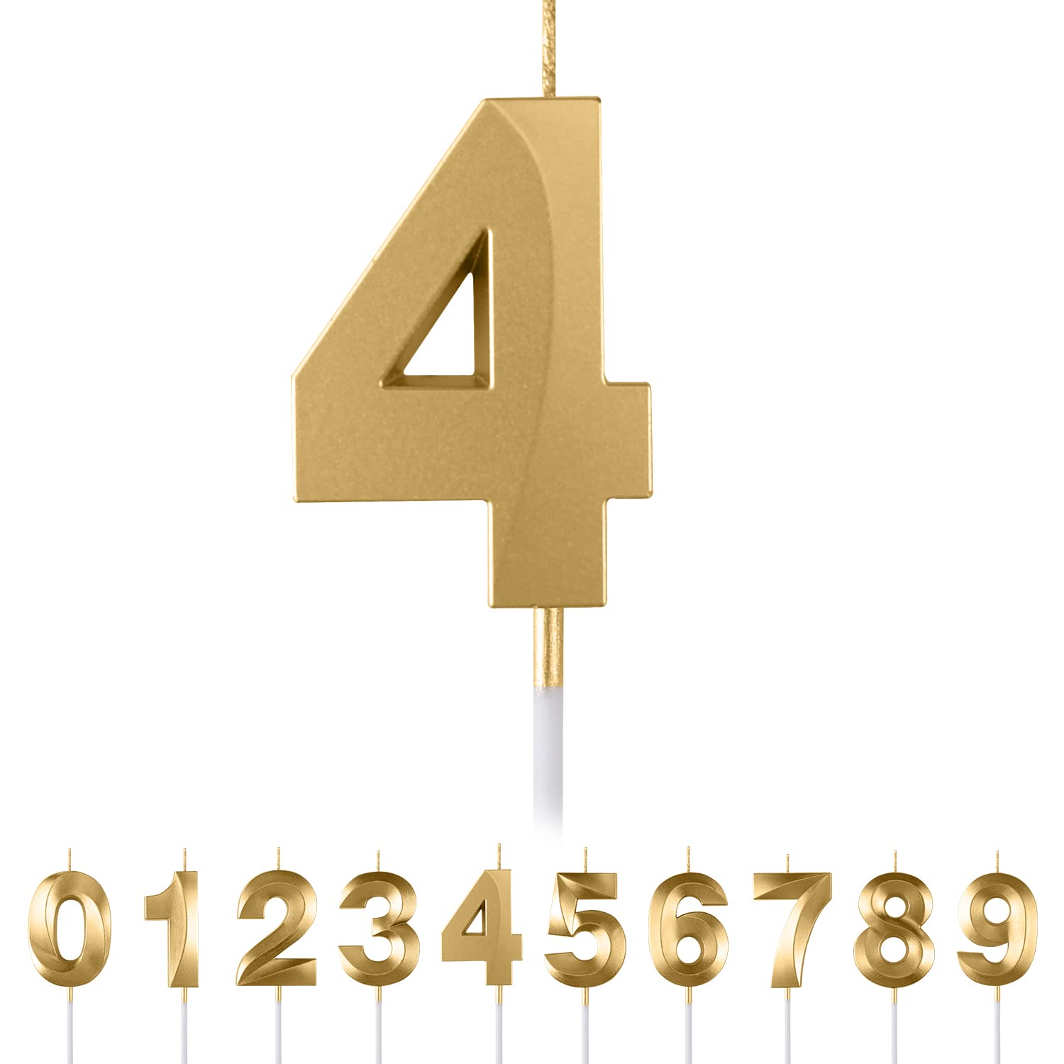 Maclunar Boys Gold 4Th Birthday Number Candles - 3D Number 4 Candle For & Girls Party Cake Toppers