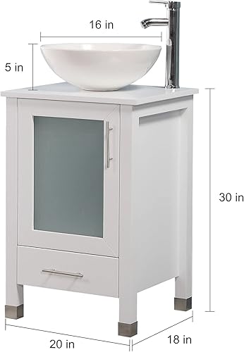 Miniatura 2 de DANSEELEE Mueble de baño de 20 pulgadas con lavabo combinado, fregadero circular de cerámica blanca (blanco)