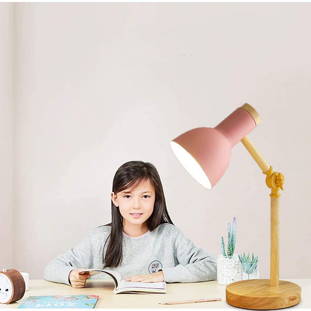 Lampada Da Tavolo In Legno Con Bracci Girevoli - Luce LED, Base E27, Design Classico, Colore Rosa - Foto 6