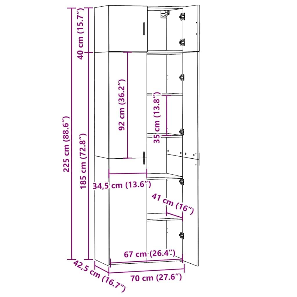 vidaXL Mobile Portaoggetti Bianco 70x42,5x225 cm in Truciolato