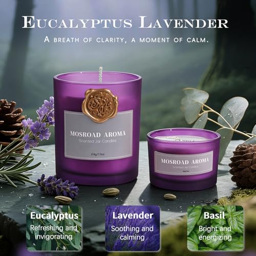 Lavender Eucalyptus Scented Candle Set - 2 Packs, Spa Scent Aromatherapy Candles for Stress Relief, Calming Candles for Anxiety, Relaxation & Yoga Meditation, Natural Soy Wax Luxury Home Candles - Image 3