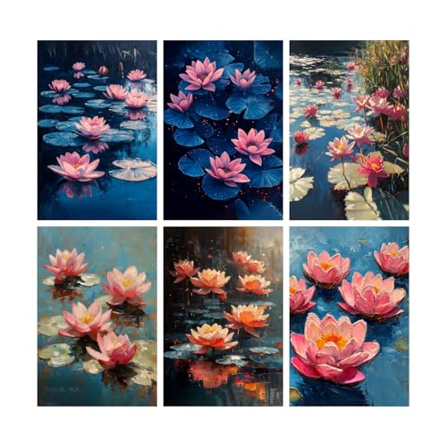 Image of SiddArtify Floral Wall Art Prints Set - Impressionist Lotus Flower Poster Decor for Living Room Bedroom Office - 8x12 inch Board Pack of 6