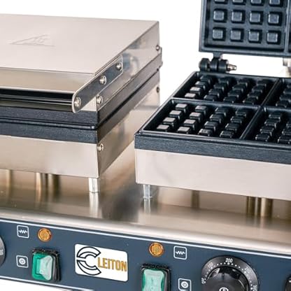 Cleiton® Professionelles elektrisches Doppel-Waffeleisen für den Tisch, aus Edelstahl, 55 x 36 cm, Platten aus Gusseisen, 8 quadratische Waffeln, 3200 W – Bild 4