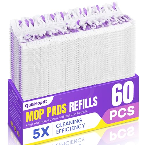 QuikMoprit 60 Pcs Power Mop Pads for Swiffer PowerMop 500+ Strips Multi-Surface Refill Pad Disposable Spray Mopping Pads Head Refills for Floor Cleaning (Quick-Absorb No Residue & Disposable)