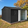 8' x 6' Outdoor Storage Shed, Sturdy Metal Building w/Windows & Lockable Doors for Garden, Backyard, Poolside and Lawn, Black