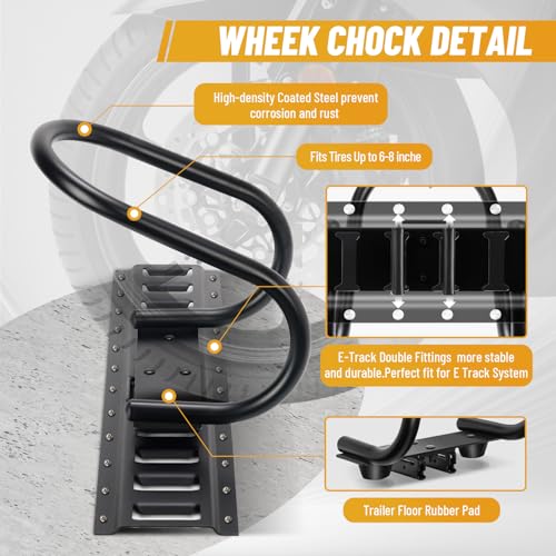 Image of 4Pcs E Track Wheel Chock with Trailer Floor Rubber Pad |E Track Accessories for Enclosed Trailer Motorcycle Wheel Chock for Trailers for System for Enclosed Trailer Hold Dirt Bike, Motorcycle Tire