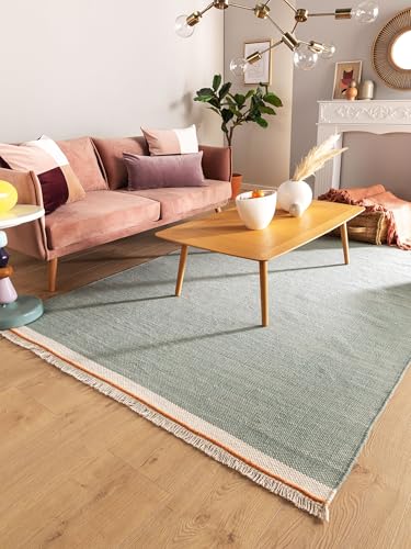 benuta Tapis en laine pop Karla - Menthe 200 x 300 cm - Coton, Laine - Rectangulaire & Style : uni, Hygge & Cozy, Minimaliste - Facile d'entretien pour salon chambre à...