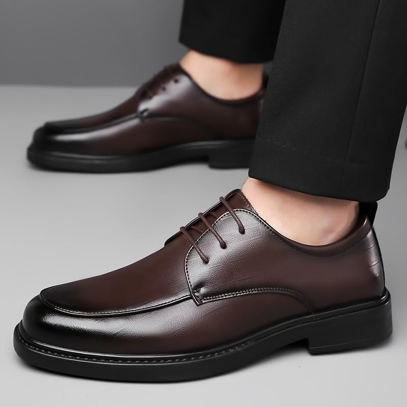 Scarpe eleganti oxford da uomo Stringate Punta tonda brunita Grembiule in ecopelle Scarpe derby Tacco largo Suola in gomma Basso resistente antiscivolo Classico