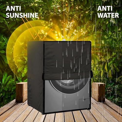 Image of Waterproof & Dustproof Top Front Load Washing Machine Cover for 6 kg 6.5 kg 7kg & 7.5 kg Compatible for IFB LG Samsung Whirlpool Bosch Haier | Siemensfor with Pipe Holes (Coffee)