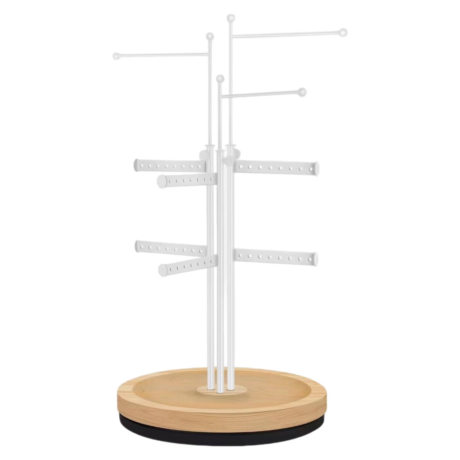 Woedpez Sturdy Rotating Jewelry Rack with Weighted Wooden Base Necklace Exhibition Stand 360 Platform Earring Display