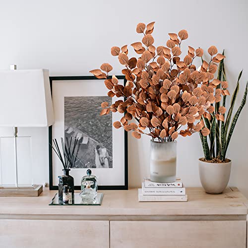 Sggvecsy 6 Pcs Fall Eucalyptus Leaves Artificial Eucalyptus Stems Long Silver Dollar Leaves Autumn Leaf Branches Fake Silk Eucalyptus For Indoor Home Autumn Festival Thanksgiving Decor(Dark Brown) #TOP6