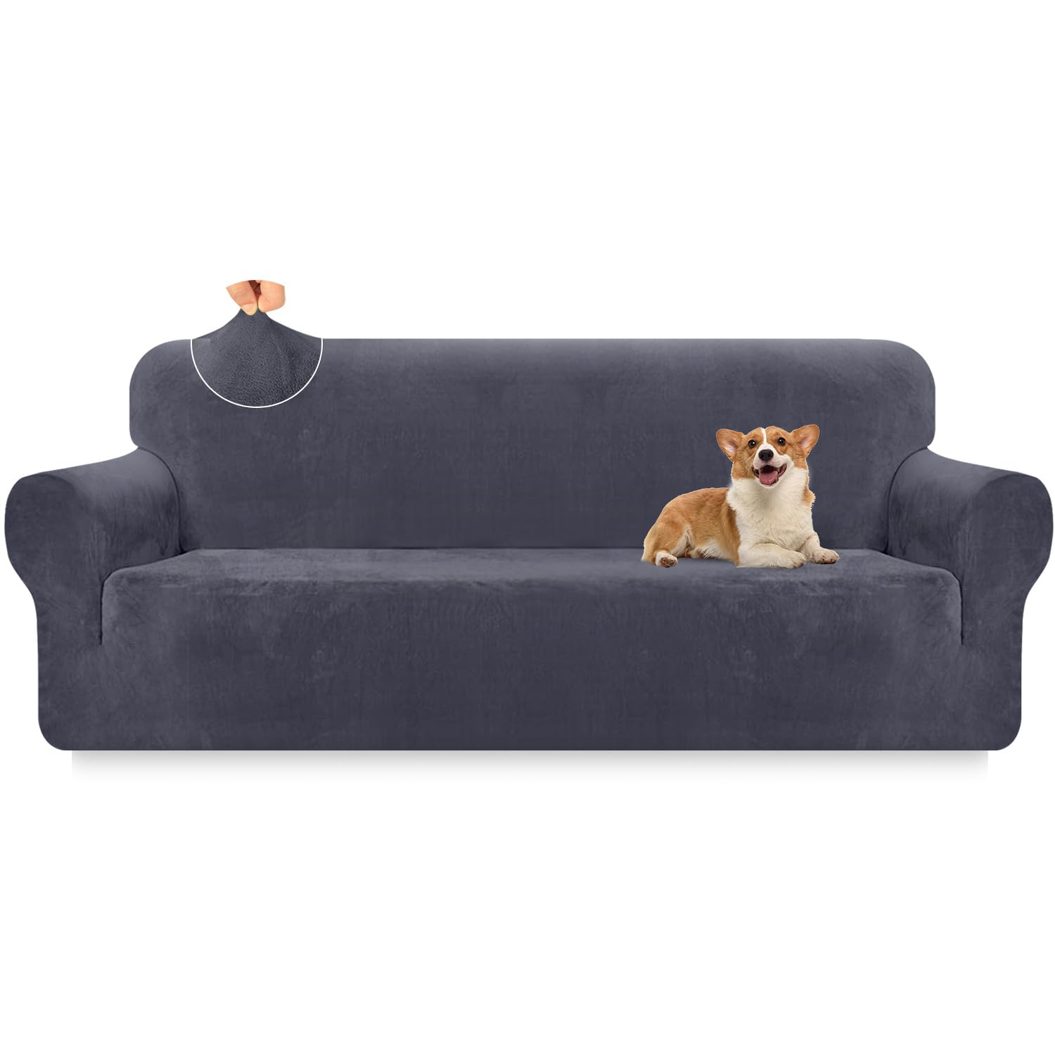 Granbest Oversized Thicken Plush Velvet Sofa Cover 4 Seater High Stretch Couch Cover Super Soft Sofa Slipcover Luxury Furniture Protector for Pets and Kids (4 Seater, Grey)