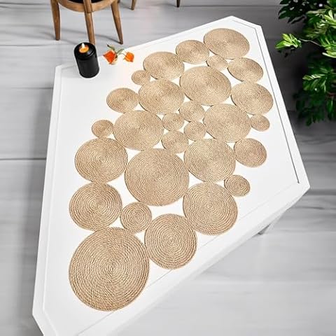 Handmade 100% Natural Jute Rope Table Runner Olva Bohemian Table Decor Country Style Table Runner Farmhouse Table Runner Bridal Shower Decorations Boho Table Runner (48x22 inches) Cover