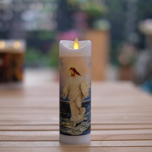 Miniatura 6 de NONNO & ZGF Moving Wick - Vela de oración sin llama Jesús, cera real, velas parpadeantes brillantes con función de temporizador remoto, funciona con