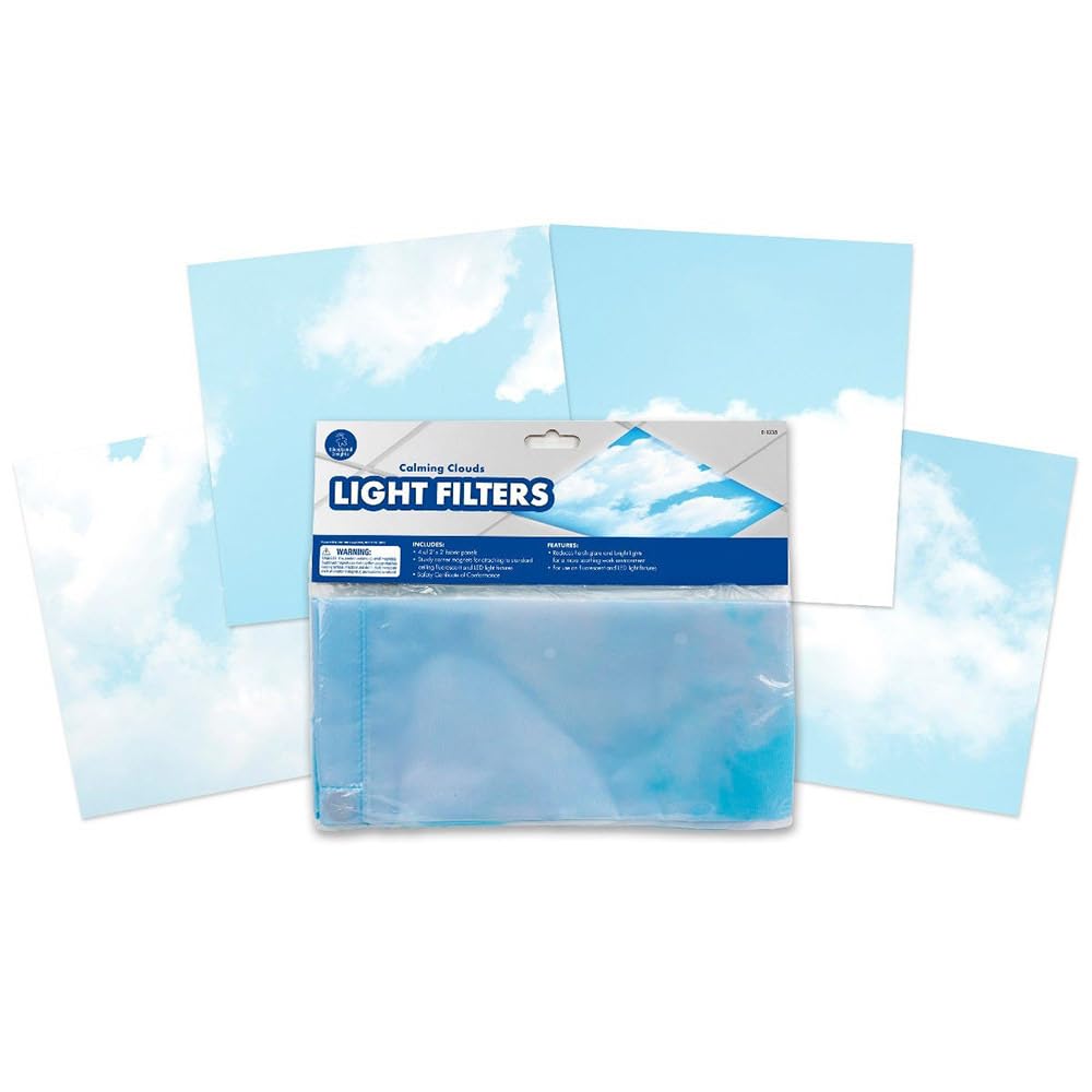 Educational Insights Calming Clouds Light Filters 4-Pack, Fluorescent Light Covers, Easy Install For Office, Hospitals, Home & Classroom Supplies