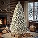 7.5 FT Pre-lit Snow Flocked Christmas Tree, Artificial Spruce Christmas Tree 1100 PVC Branch Tips 350 Warm White Lights, Easy Assembly with Metal Stand and Hinged Branches Decoration