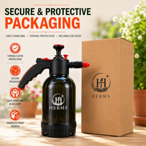 Image of HERMS Aquamist 2L Hand Pressure Spray Pump | 3 Spray Modes | Adjustable Brass Nozzle | Garden Sprayer for Watering Plants, Pesticide, Fertilizer, Home Garden, Nursery & Car Washing (Black)