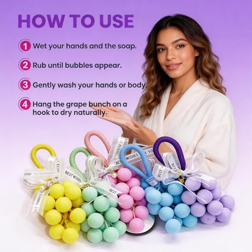 Image of Grape Soap on Rope Cute Shaped Handwashing Grapes Soap Bar, Novelty Hanging Fruit Soap for Bathroom Decor,Fun Gift Handmade Soap