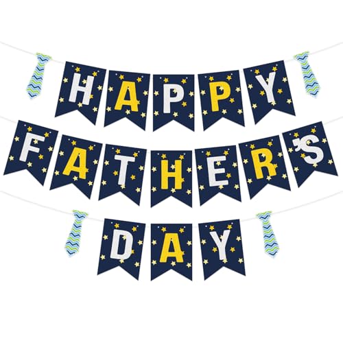 Image of Happy Father's Day Glitter Black Beer Bunting Banner for Dad Father's Party Decorations Backdrop Garland for Father's Day (Blue Tie Dark Blue)