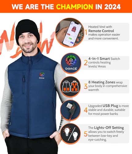 DOACE AI Heated Vest APP Control with Battery Pack for Men and Women, Electric heated Jacket for Cycling Hiking Skiing2