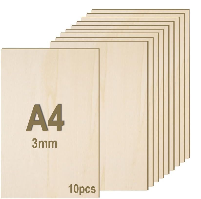 Wenrescry 10 piezas Placa de madera de 3 mm, A4, 300 x 210 mm, madera de tilo, cortes finos de madera para manualidades, carpintería, trabajo láser, pirograbado, modelismo, decoración de manualidades