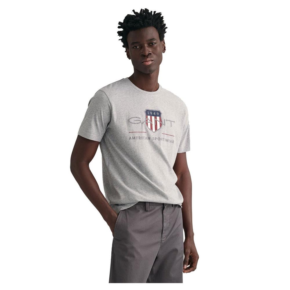 Gant Men's Grey Melange Reg Archive Shield Ss T-Shirt, Xl