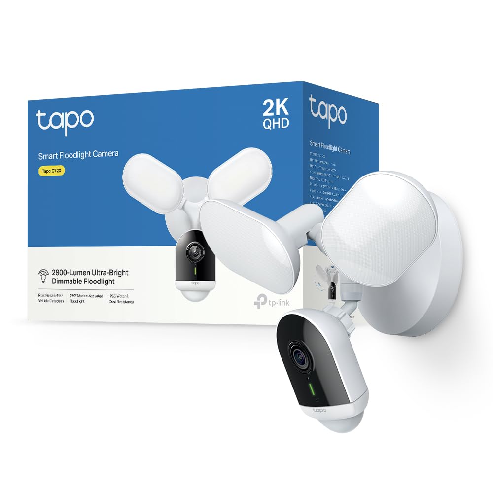 Tapo C720 Caméra de Surveillance extérieure WiFi 2K 4MP avec projecteurs LED 2800 lumens, détections IA intelligentes, MicroSD jusqu'à 512 Go, IP65, câblé Uniquement
