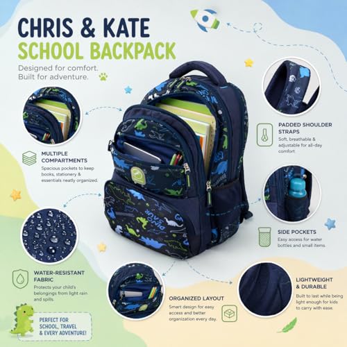 Image of Chris & Kate Premium 32 L Multi-Print School Bag for Boys Girls and Kids Spacious Interiors Casual Backpack Perfect for School, College, Everyday Use Includes Free Stationery Pouch and Rain Dust Cover