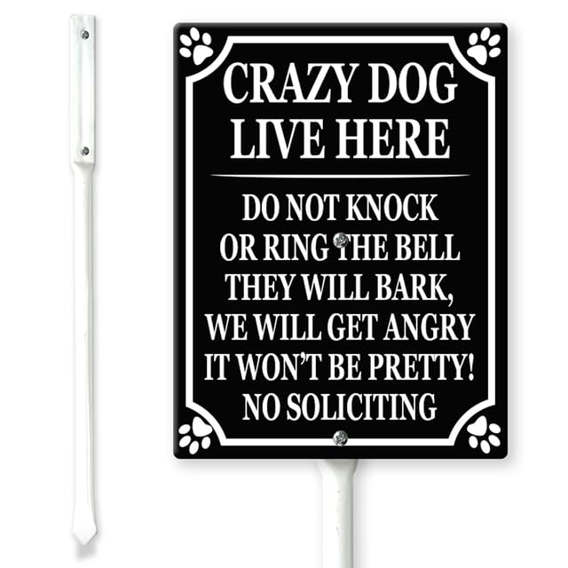 Horienteeon Crazy Dogs Live Here Do Not Knock Yard Sign with Stakes 17.5×22cm, Sturdy Aluminum Yard Signs, No Soliciting Sign for House, Funny Dog Sign for Home Gate Lawn Garden Yard Backyard