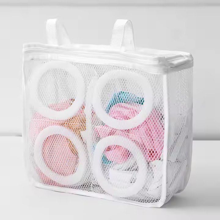 STARFLYER Square Mesh Shoe Washing Bag for Laundry – White Mesh Fabric Wash Bag with Zipper & Hanging Handles, Portable Sneaker Cleaner for Washing Machine & Travel(Pack of 1-White) (shoe)-image-1