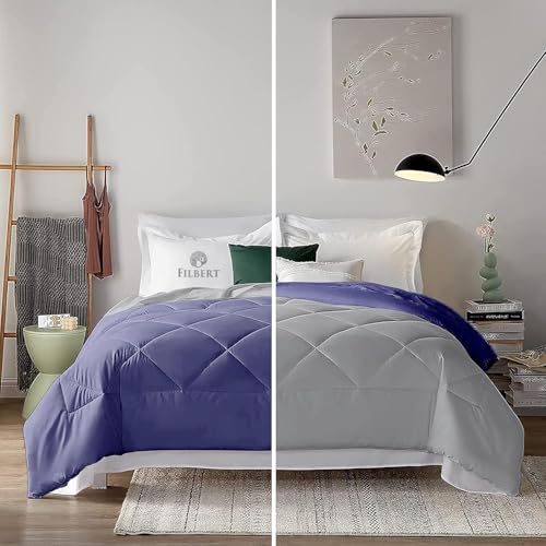 Image of Filbert 600 GSM Comforter for Double Bed | Super Warm Winter Quilt /Rajai | Thick Microfiber Blanket with Cloud-Soft Fill | Luxury Bedding for Winters - 90x100 Inch | Silver /Medium Blue