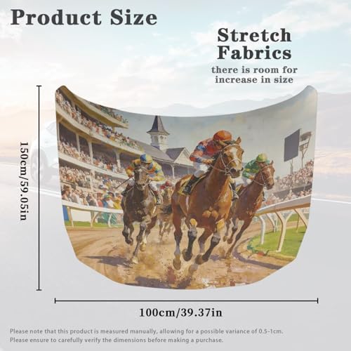 Image of Hood Cover for Compact Sedan SUV Trucks, 59x39 inches Stretchable Car Hood Wrap Blankets, Horse Racing Waterproof Automotive Exterior Accessories