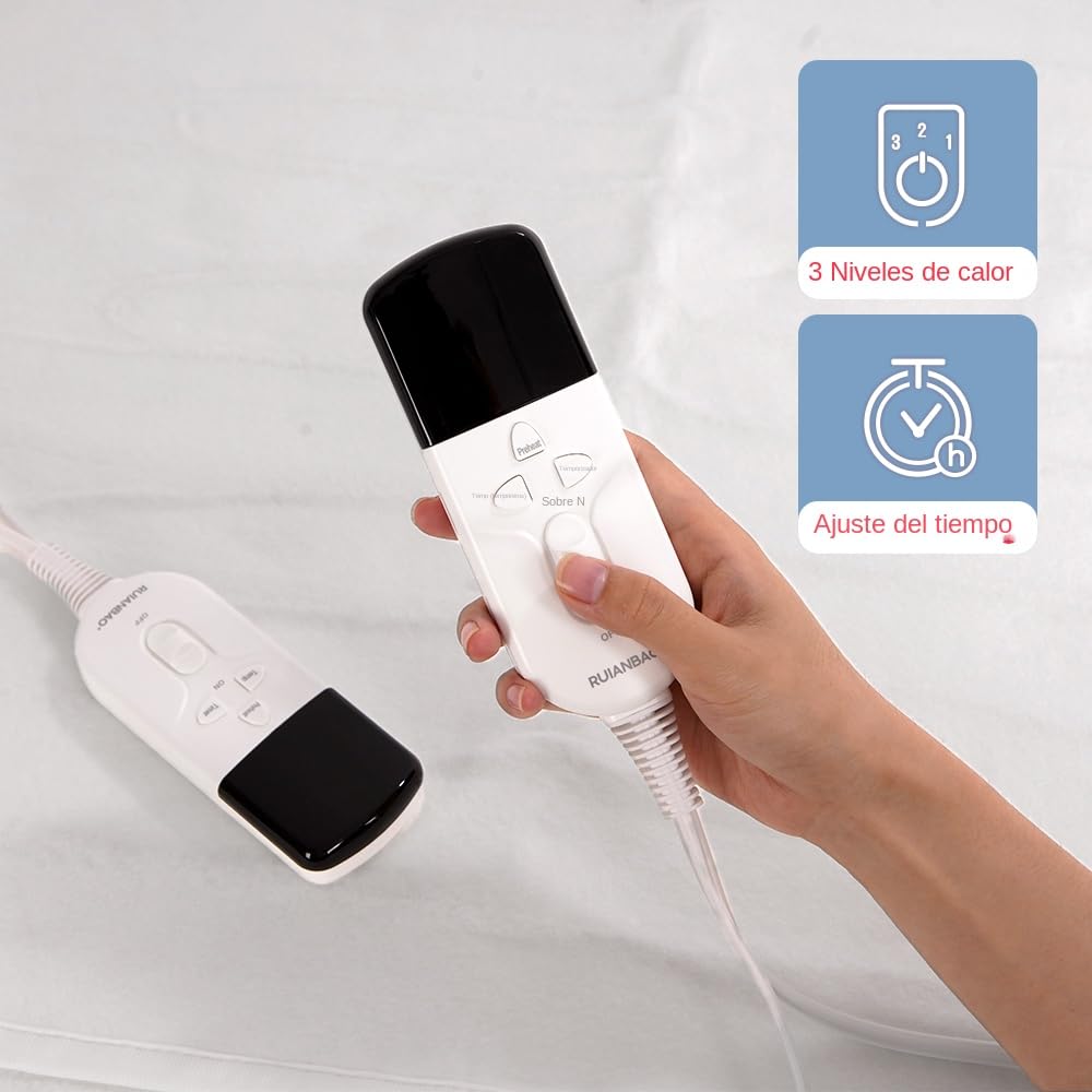 Homemate Manta eléctrica Doble (H/M/L) 3 ajustes de Calor, 2/4/12 Horas temporizadores Manta calentada, protección sobrecalentamiento 160x140cm Desmontable, Lavable a máquina Blanco