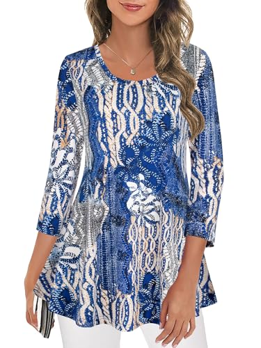 Image of Nandashe Womens 3 /4 Sleeves Floral Tunic Shirts Summer Casual Dressy Blouse Tops